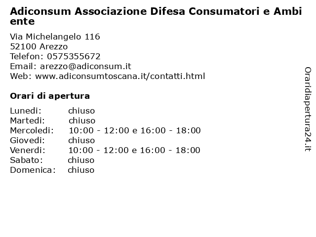 Orari di apertura Adiconsum Associazione Difesa Consumatori e